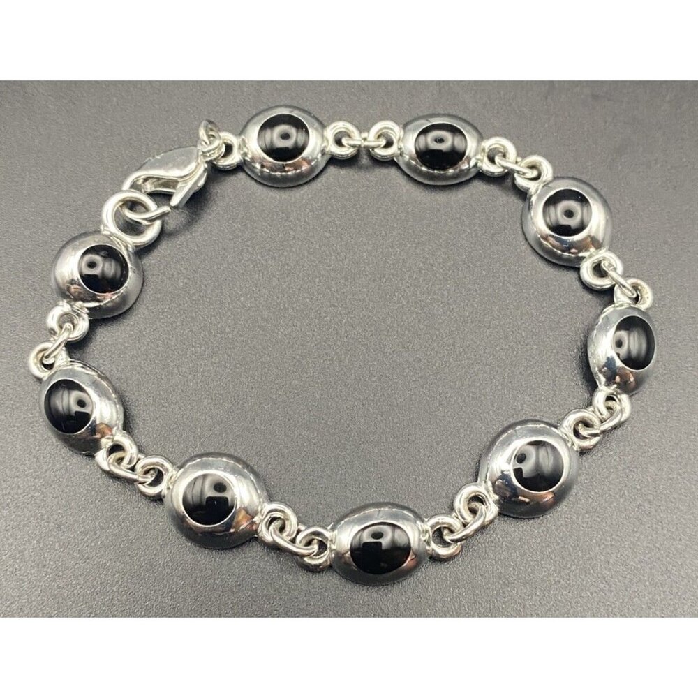 Vintage Bracelet Pierced Earrings Signed Liz Claiborne Silver Tone Black Accents - Picture 3 of 9